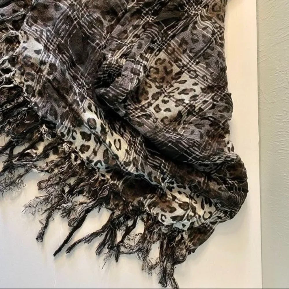 Animal Print Woven Scarf with Fringe